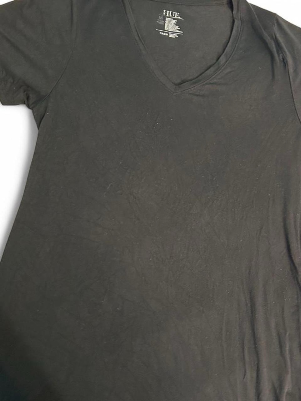HUE Black V-Neck Short Sleeve Tee - Solid Black
